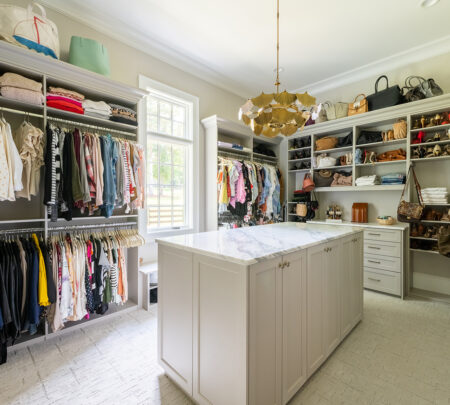 owner's closet with island and custom storage