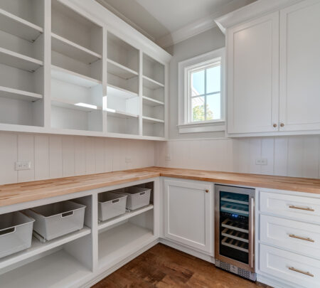 open-style cabinets and organization
