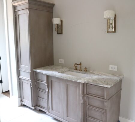 owner's bath, one of two vanities and storage