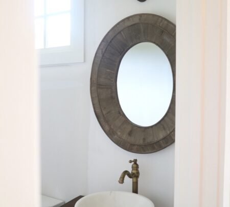 secondary bath lighting, mirror, basin sink