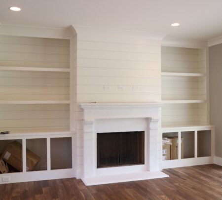 fireplace and built-in shelving detail
